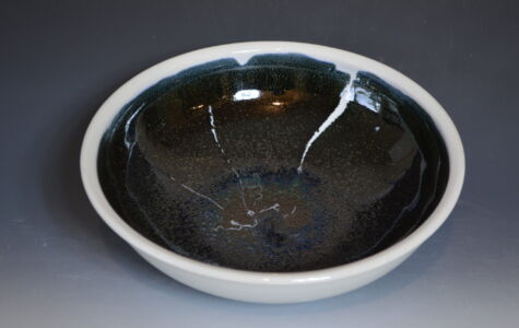 White & Black Salad or Serving Bowl, 11" W, - Sold