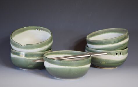 Set of 6 Bowls with chopstick holes - Sold