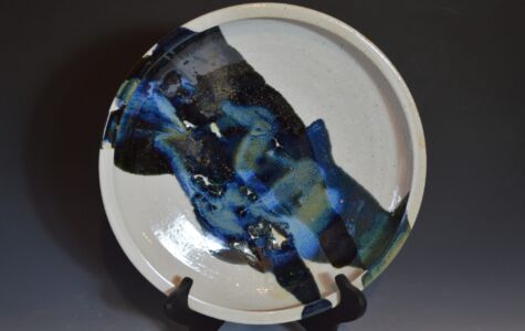 White & Blue Decorative Platter, 13" W, Sold