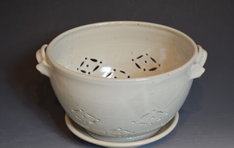 White Colander and Plate, 10" W. $65