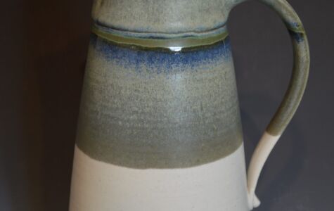 Green, Blue & White Pitcher, 11" H, Sold