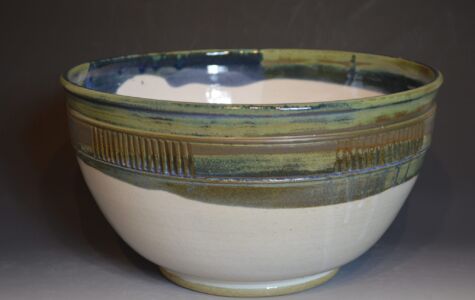 Large Green & White Bowl, 13" W x 7" H, Sold